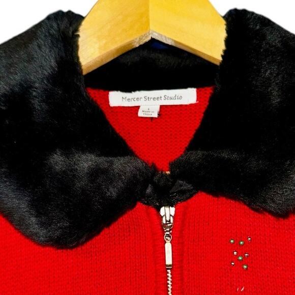 Mercer Street Christmas Sweater Vest Womens L Christmas Tree Snowflakes Beaded - Picture 2 of 8